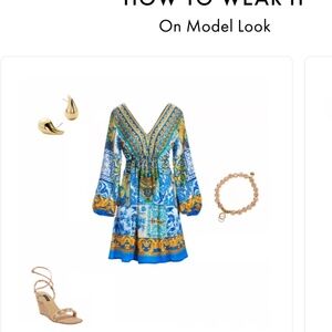 Boston Proper Blue & Gold dress Medium 10 12